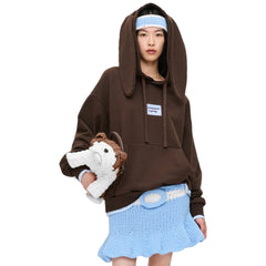 CHARLES JEFFREY LOVERBOY RABBIT EARS HOODY in BROWN LIGHT BLUE