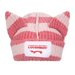 CHARLES JEFFREY LOVERBOY CHUNKY EARS BEANIE in PINK STRIPE