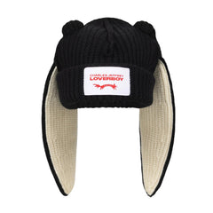 CHARLES JEFFREY LOVERBOY CHUNKY RABBIT BEANIE in BLACK ECRU