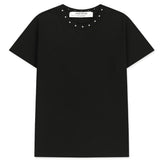 KIMHEKIM PEARL EMBELLISHED NECK LINE SLIM FIT T-SHIRT