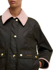Barbour Cropped Beadnell Waxed Jacket Verde Oliva