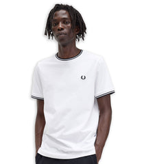 Fred Perry White Striped Neck T-Shirt for Men