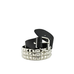 UNDERGROUND BELT - BLACK LEATHER - 3 ROW NICKEL PYRAMID STUDS