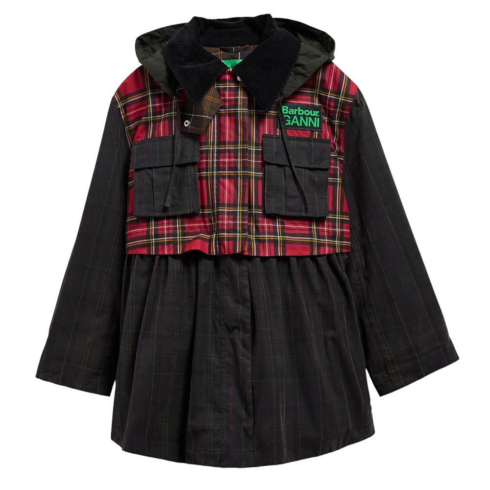 BARBOUR X GANNI TARTAN PEPLUM WAXED JACKET