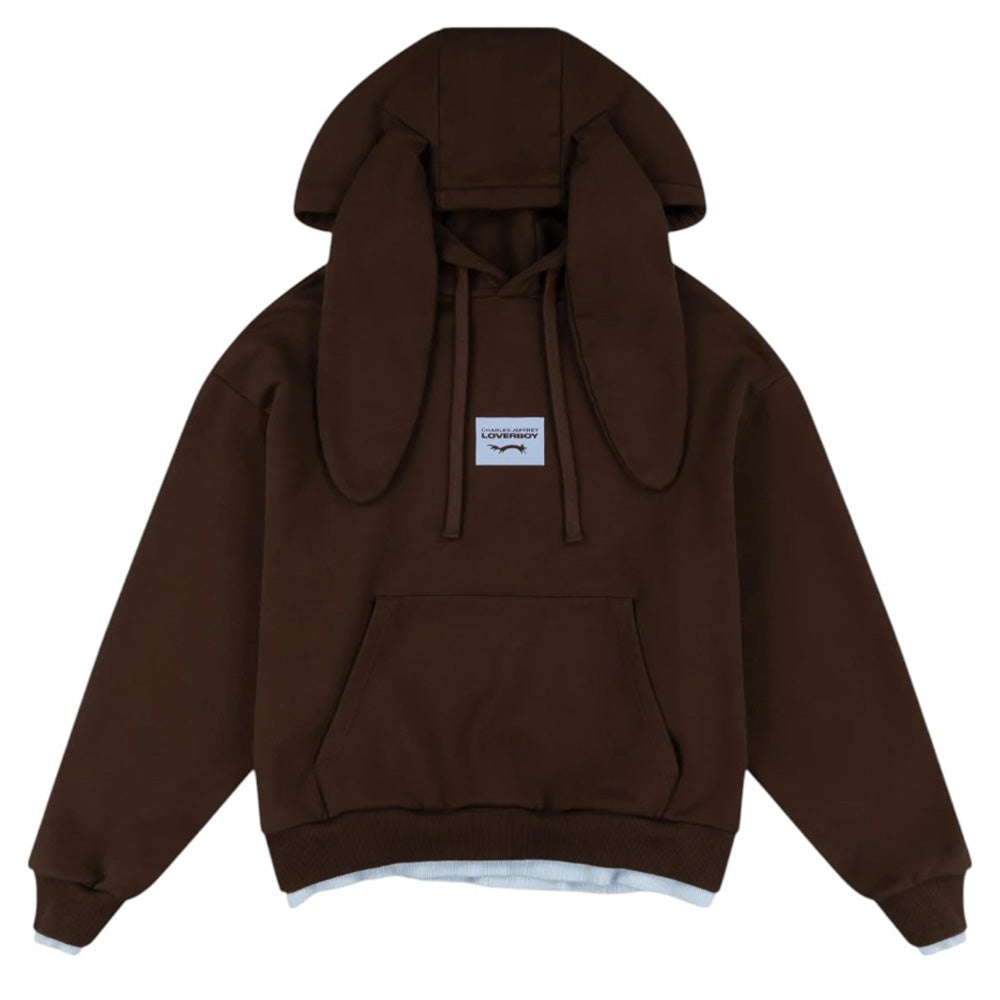 CHARLES JEFFREY LOVERBOY RABBIT EARS HOODY in BROWN LIGHT BLUE