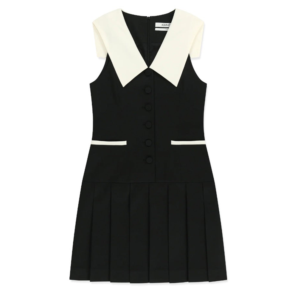 KIMHEKIM MALEVICH SAILOR COLLAR PLEATED SLEEVELESS DRESS