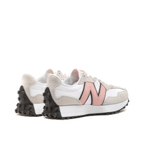 New Balance 327 White Leather Pink Logo Womens