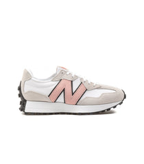 New Balance 327 White Leather Pink Logo Womens