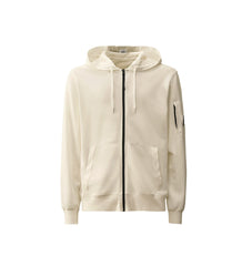 CP Company Light Fleece Full Zip Sweatshirts Hooded Open White Men