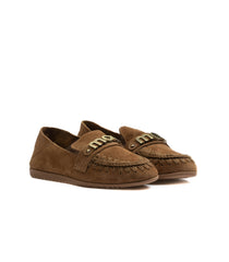 Mou Slip-On Suede Ballerina Letter Logo