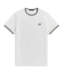 Fred Perry White Striped Neck T-Shirt for Men
