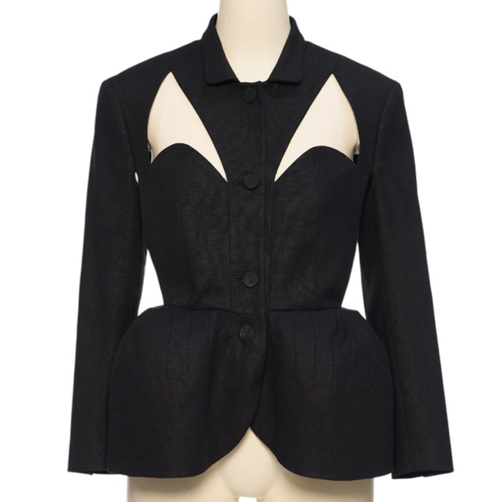 pushBUTTON BLACK HOURGLASS CUTOUT JACKET