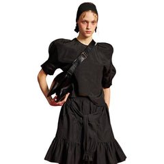 pushBUTTON BLACK WAVY BLOUSE