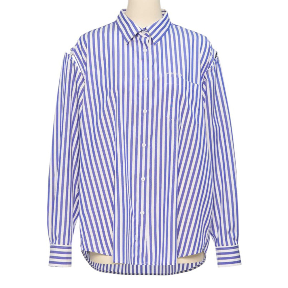 pushBUTTON BLUE STRIPE WIRE-SLEEVE OVERSIZED SHIRT