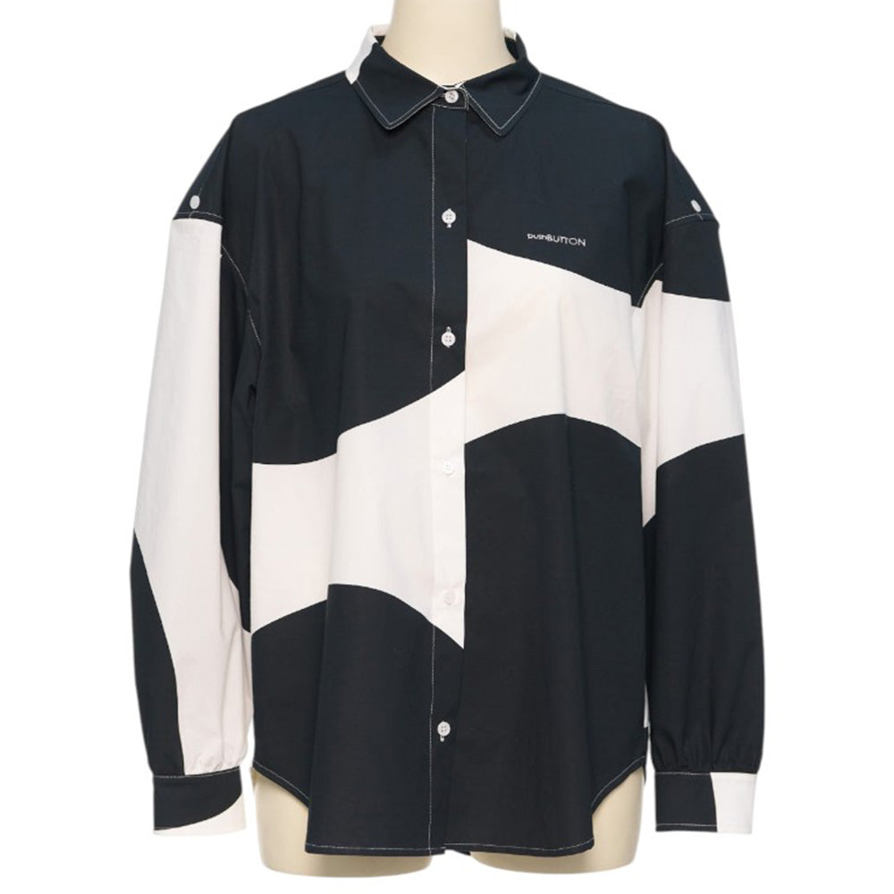 pushBUTTON WHITE DOT ROLL-UP SLEEVE SHIRT