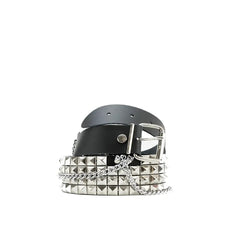 UNDERGROUND BELT - BLACK LEATHER - 4 ROW PYRAMID STUD & CHAIN